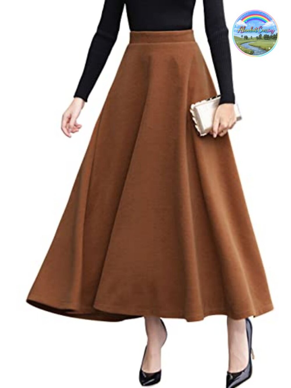 Wool Blend Plaid High Waist A-Line Maxi Skirt with Pockets